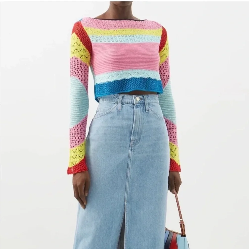 STAUD Women’s Large Limousin Stripe Crochet Crop Top Multicolor - Picture 10 of 10